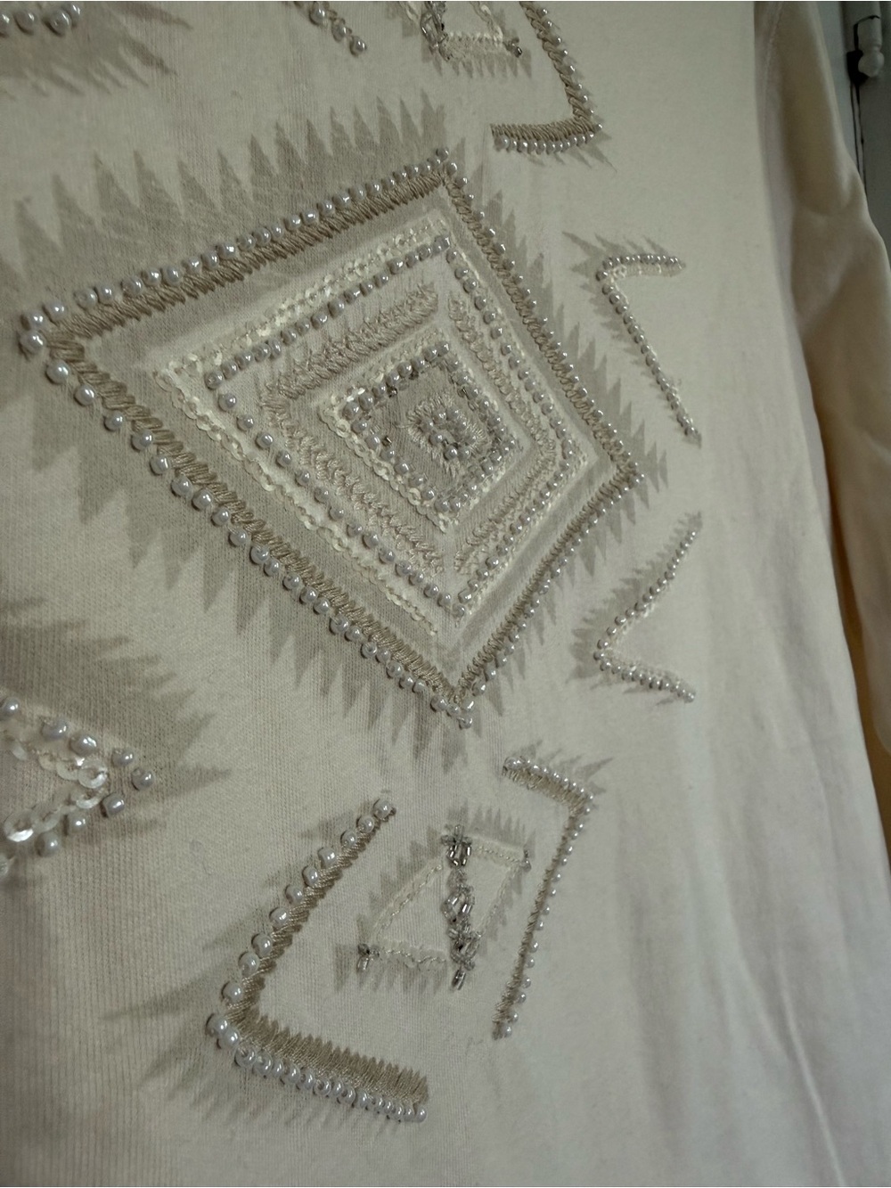 Vintage Ralph Lauren Ivory Long-Sleeve SouthWestern-Inspired Beaded Design XL - Picture 4 of 10